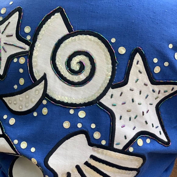 ibe Vintage 1980s Blue Linen Sea Shell Blazer Size 6 Novelty Print - Picture 5 of 12